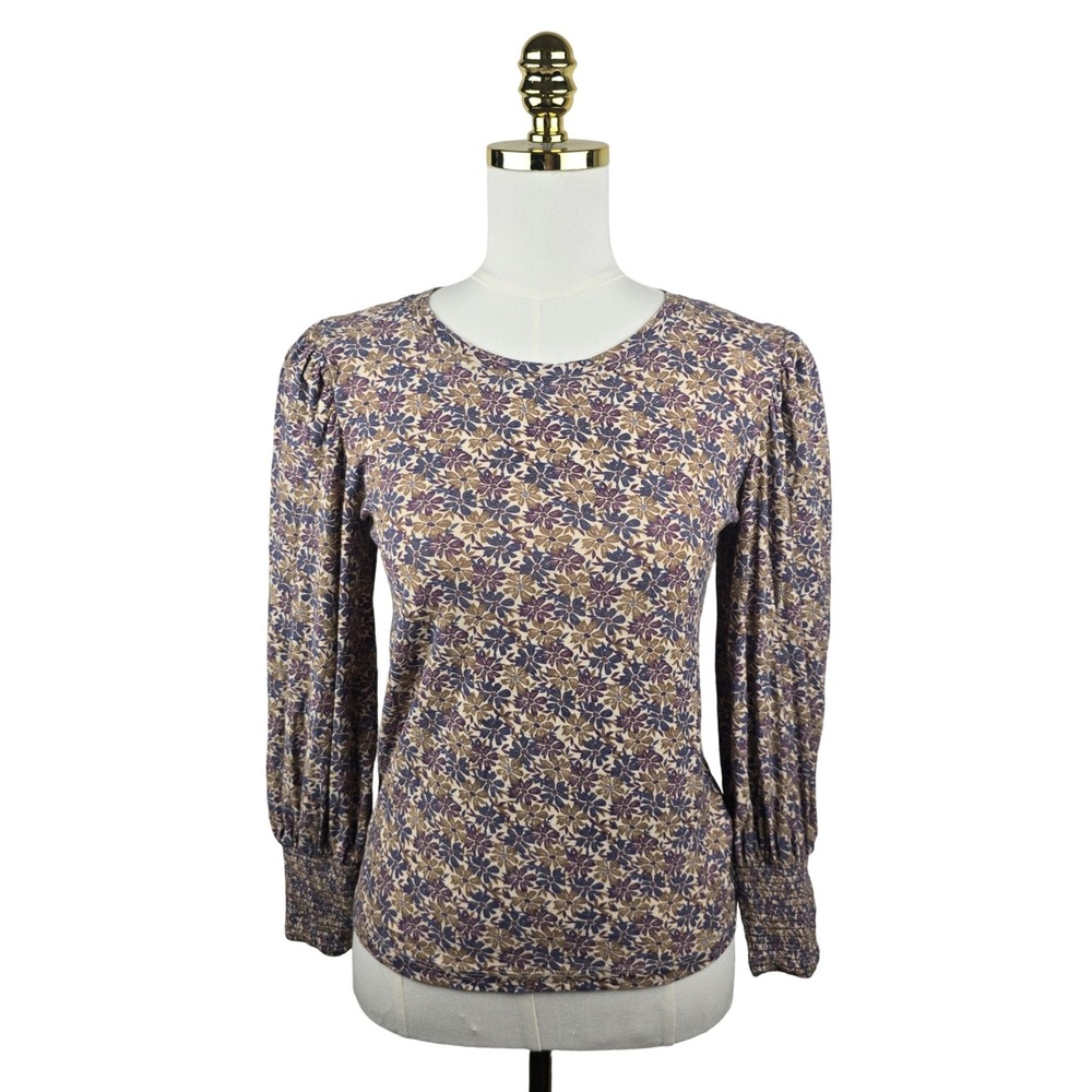Nation LTD Floral Loren Retro Smocked Peasant Tee Women Small Cottagecore Boho
